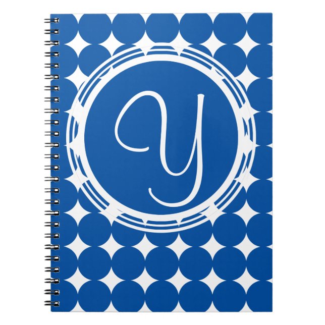 Blue Polka Dot Monogram Anteckningsbok (Framsidan)