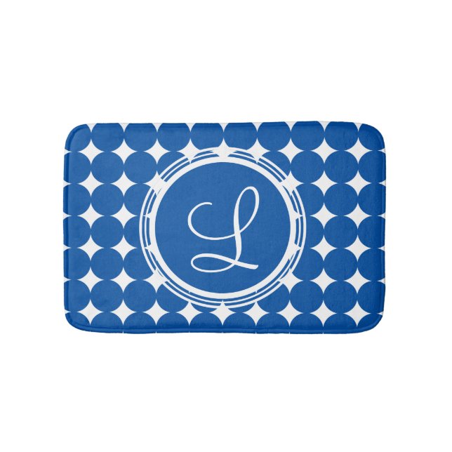 Blue Polka Dot Monogram Badrumsmatta (Framsidan)