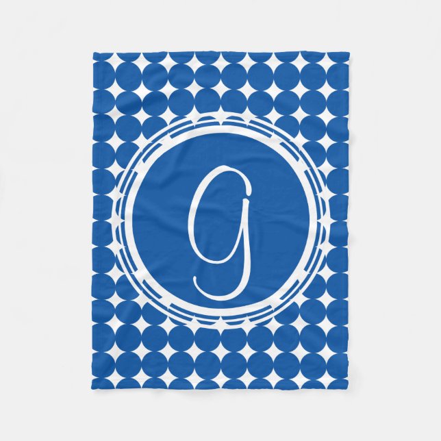 Blue Polka Dot Monogram Fleecefilt (Framsidan)