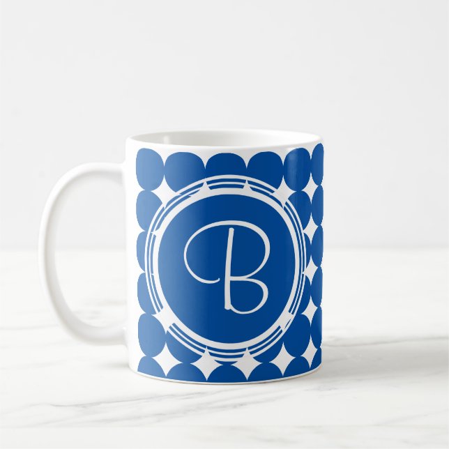 Blue Polka Dot Monogram Kaffemugg (Vänster)