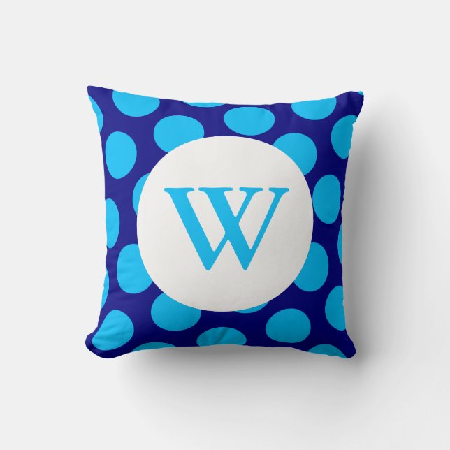 Blue Polka Dot Monogram Kudde (Framsida)