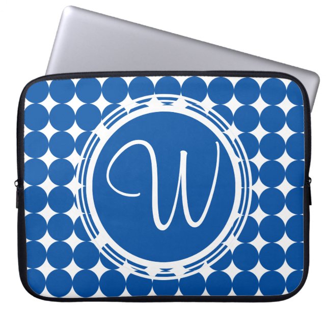 Blue Polka Dot Monogram Laptop Fodral (Framsidan)