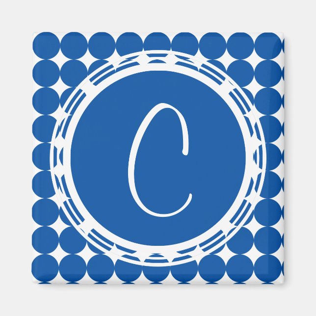 Blue Polka Dot Monogram Magnet (Framsidan)
