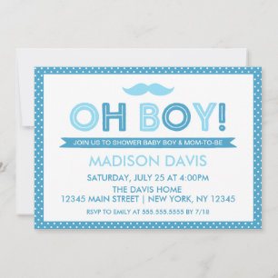 Blue Polka Dot Oh Boy Baby Shower Inbjudningar