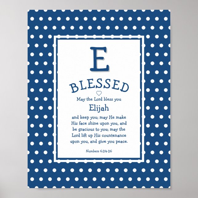 Blue Polka Dot Personlig Christian Baby Nursery Poster (Framsidan)