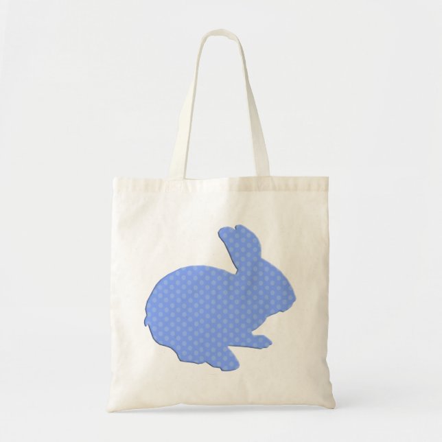 Blue Polka Dot Silhouette Påskhare Tote Bag Tygkasse (Framsidan)