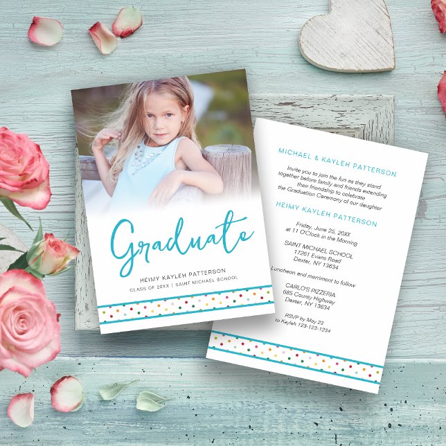 Blue Polka Dots Funny Graduate Photo Graduation  Inbjudningar (Skapare uppladdad)