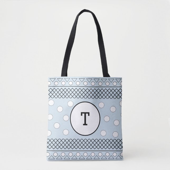 Blue Polka dots Geometric Mönster Monogram Tygkasse (Framsida)