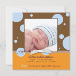 Blue Polka dots Monogram Pojke Photo Birth Meddelande