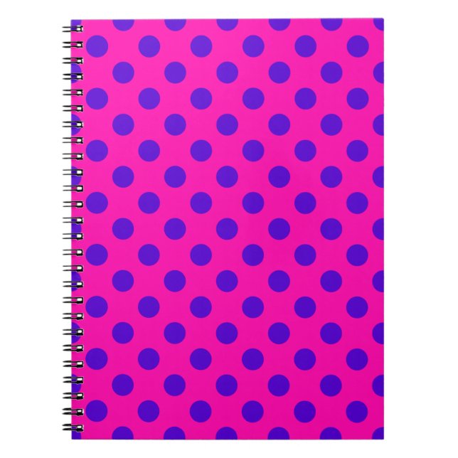 Blue polka dots on fuchsia anteckningsbok med spiral (Framsidan)