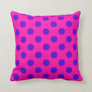 Blue polka dots on fuchsia kudde