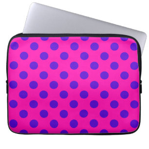 Blue polka dots on fuchsia laptop sleeve