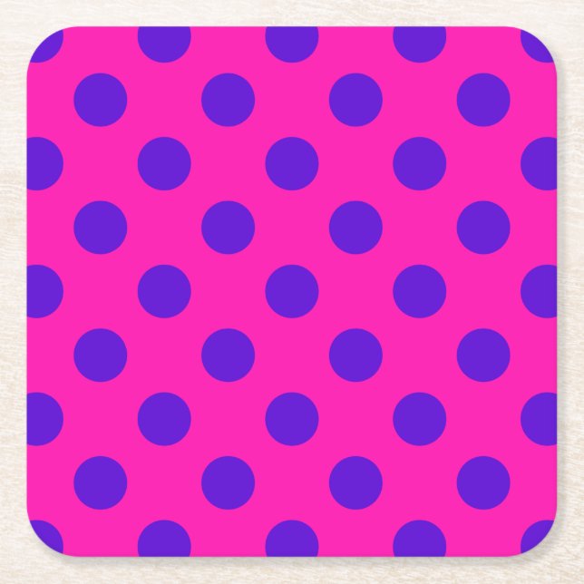 Blue polka dots on fuchsia underlägg papper kvadrat (Framsidan)