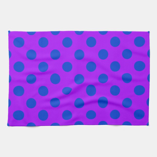 Blue polka dots på lila kökshandduk (Horisontell)