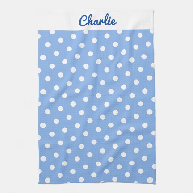 Blue Polka Dots Pattern Stylish Personalized Kökshandduk (Vertikal)