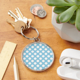 Blue Polka dots, Polka Dot Mönster, Dit, Dit, Dock Rund Silverfärgad Nyckelring