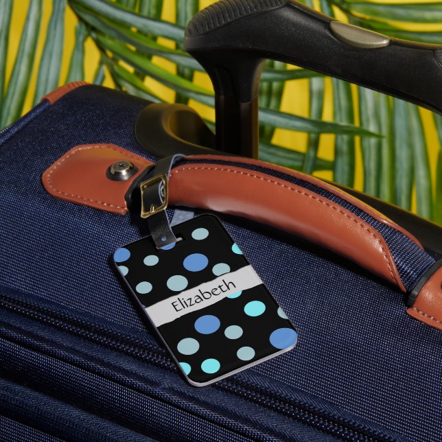 Blue Polka dots, Polka Dot Mönster, ditt namn Bagagebricka (Framsida Insitu 1)