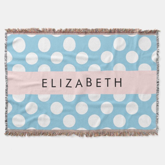 Blue Polka dots, Polka Dot Mönster, ditt namn Filt (Framsidan)