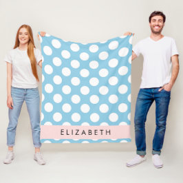 Blue Polka dots, Polka Dot Mönster, ditt namn Fleecefilt