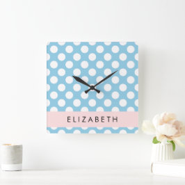 Blue Polka dots, Polka Dot Mönster, ditt namn Fyrkantig Klocka