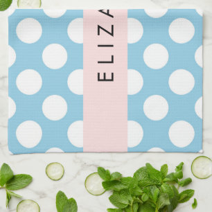 Blue Polka dots, Polka Dot Mönster, ditt namn Kökshandduk