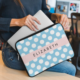 Blue Polka dots, Polka Dot Mönster, ditt namn Laptop Fodral