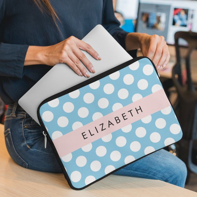 Blue Polka dots, Polka Dot Mönster, ditt namn Laptop Fodral (Skapare uppladdad)