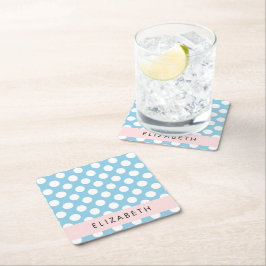 Blue Polka dots, Polka Dot Mönster, ditt namn Underlägg Papper Kvadrat