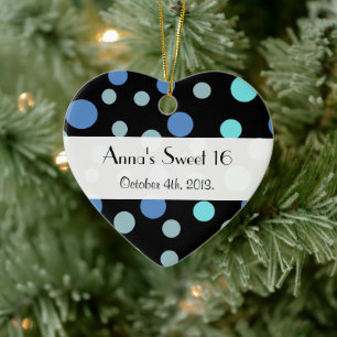 Blue Polka dots, Polka Dot Mönster, Dots, Sweet 16 Julgransprydnad Keramik