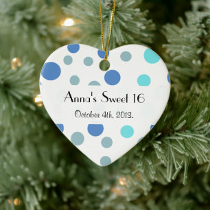 Blue Polka dots, Polka Dot Mönster, Dots, Sweet 16 Julgransprydnad Keramik