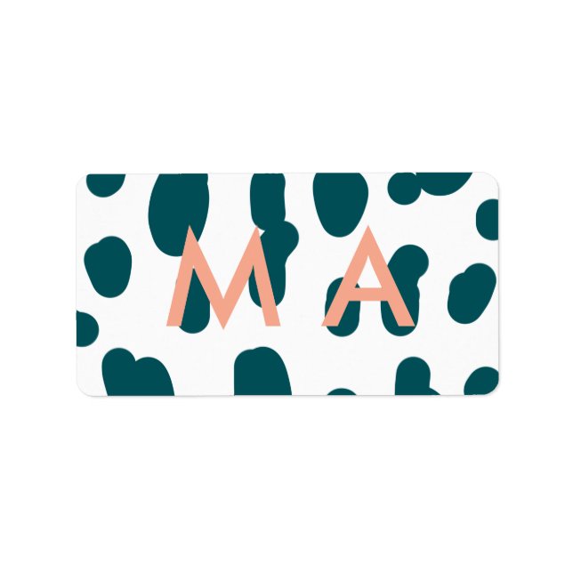 Blue polkadot orange pastel monogram man letter pa adressetikett (Framsidan)