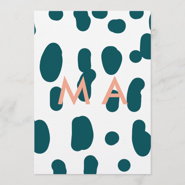 Blue polkadot orange pastel monogram man letter pa inbjudningar (Framsida)