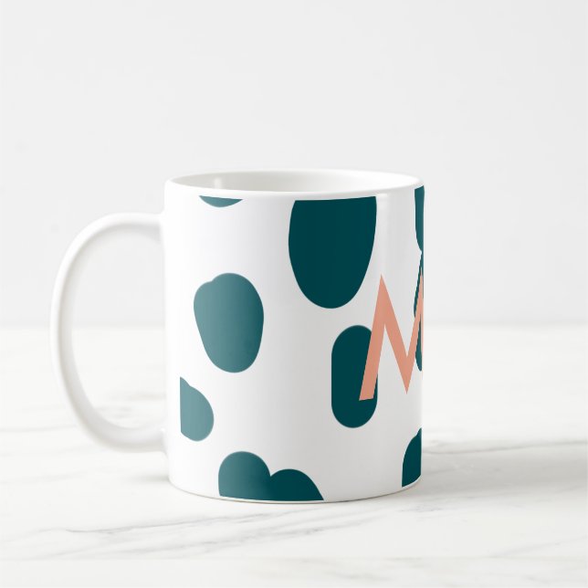Blue polkadot orange pastel monogram man letter pa kaffemugg (Vänster)