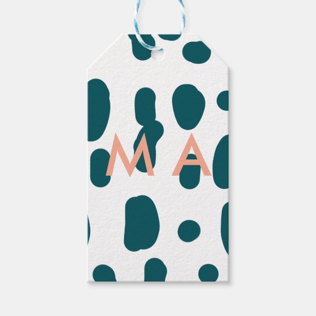 Blue polkadot orange pastel monogram man letter pa presentetikett (Framsidan)