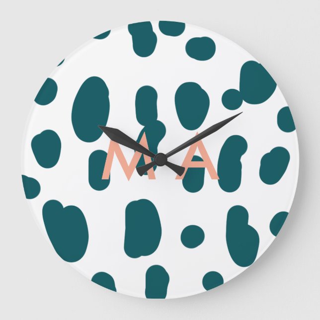 Blue polkadot orange pastel monogram man letter pa stor klocka (Framsida)