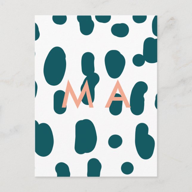 Blue polkadot orange pastel monogram man letter pa vykort (Framsida)