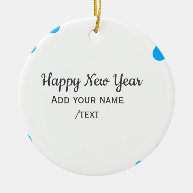 Blue polkadots happy new year add name messasimple julgransprydnad keramik (Framsidan)