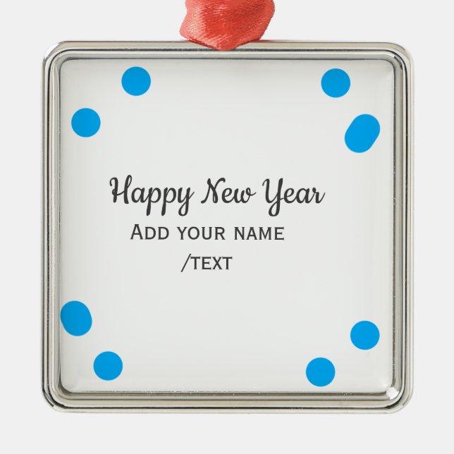 Blue polkadots happy new year add name messasimple julgransprydnad metall (Framsidan)