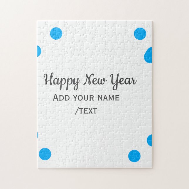 Blue polkadots happy new year add name messasimple pussel (Vertikal)