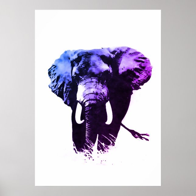 Blue Pop Art Elephant Bläck Paint Poster (Framsidan)