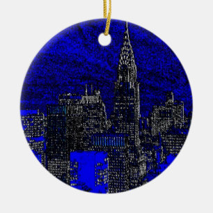 Blue Pop Art New York City Julgransprydnad Keramik