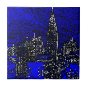 Blue Pop Art New York City Kakelplatta