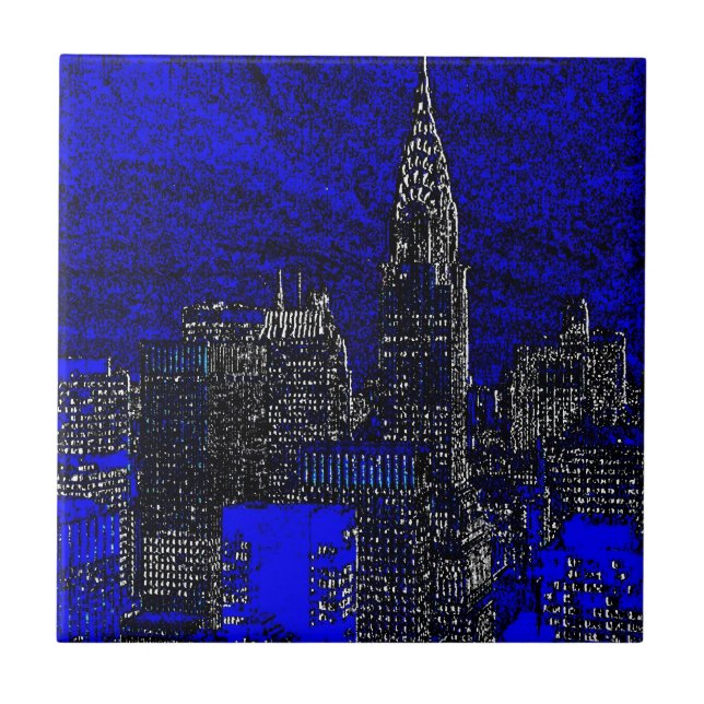 Blue Pop Art New York City Kakelplatta (Framsidan)
