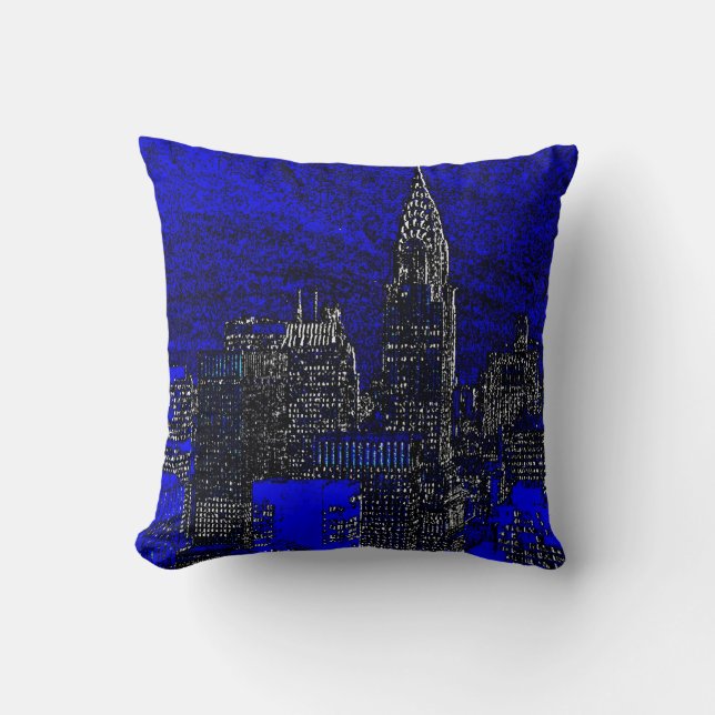 Blue Pop Art New York City Pillow Kudde (Framsida)
