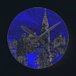 Blue Pop Art New York City Rund Klocka<br><div class="desc">Pop Art Stil Manhattan New York City Artwork</div>