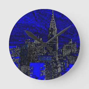 Blue Pop Art New York City Rund Klocka