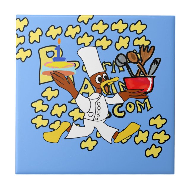 Blue Popcorn Anime Chef Ducky Kazoo Ceramic Tile Kakelplatta (Framsidan)
