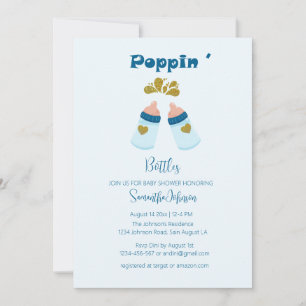 Blue Poppin Flaskor Boy Baby Shower Inbjudningar
