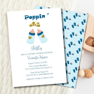 Blue Poppin Flaskor Boy Baby Shower Inbjudningar