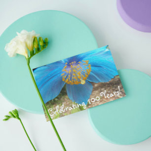 Blue Poppy 100 Years Floral Birthday Kort